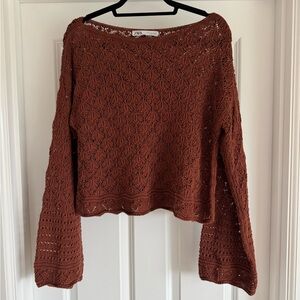 Zara Women's Off-the-Shoulder Rust Sweater